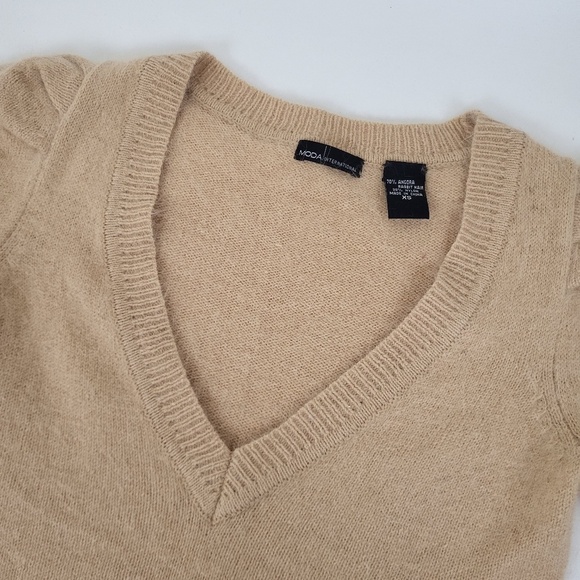 *Free with Purchase* Angora Puff Sleeve Mini Dress Tan V-neck Soft - Picture 11 of 12